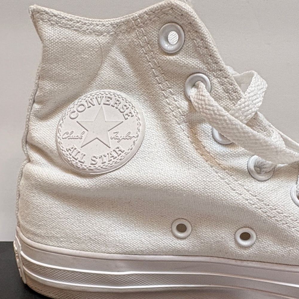 Converse White Monochrome High Top Canvas Sneakers, Size 6 - Picture 2 of 11